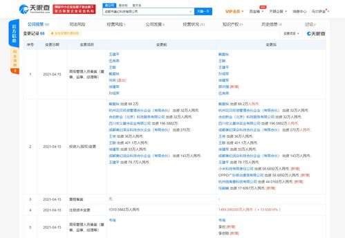 小米 oppo关联公司入股美幻科技 后者经营范围含地震服务等